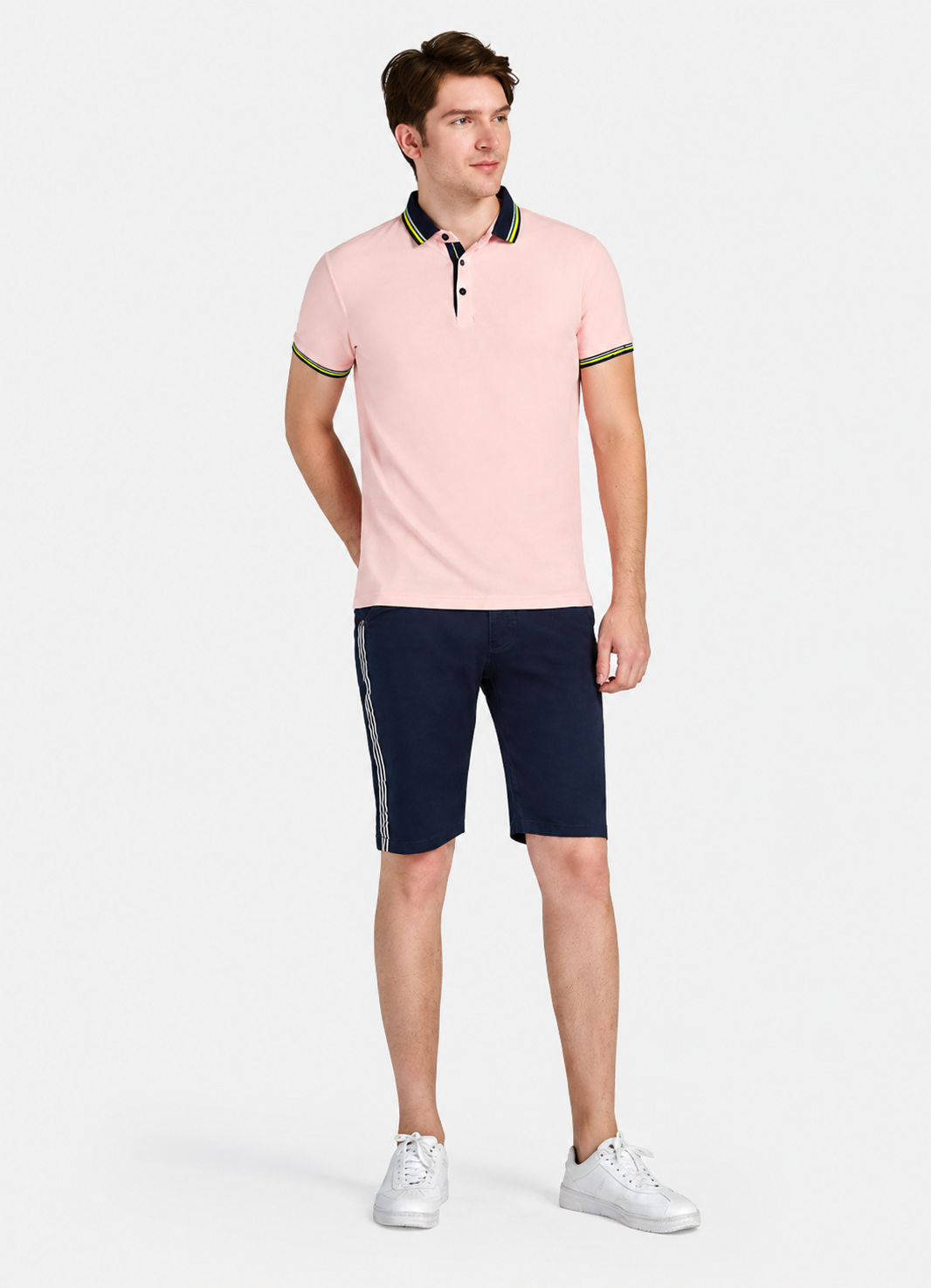 Men's Casual Striped Straight Leg Shorts  100% Cotton Summer Shorts with Button Closure