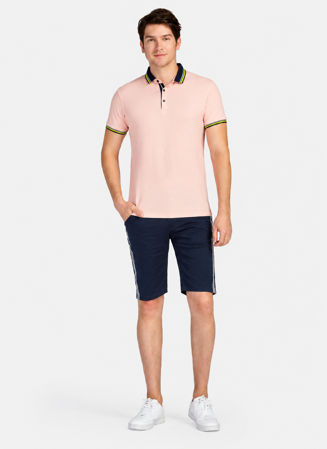 Men's Casual Striped Straight Leg Shorts  100% Cotton Summer Shorts with Button Closure