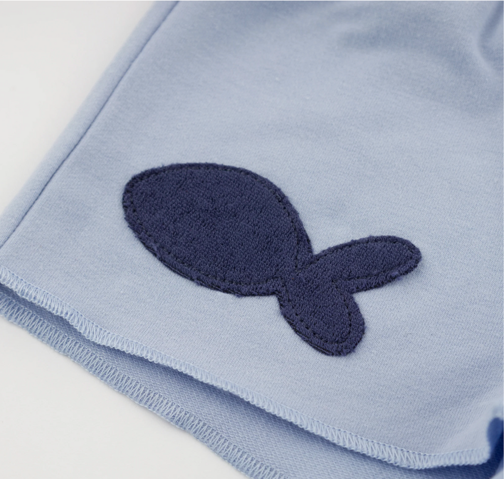 Charlie Roll-Edge Shorts - Fish Applique - Periwinkle