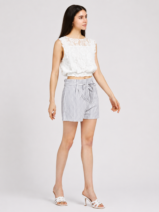 Women's Casual Striped Ruffle Trim Lace Up Shorts with Belt  Summer Dual Pocket Shorts